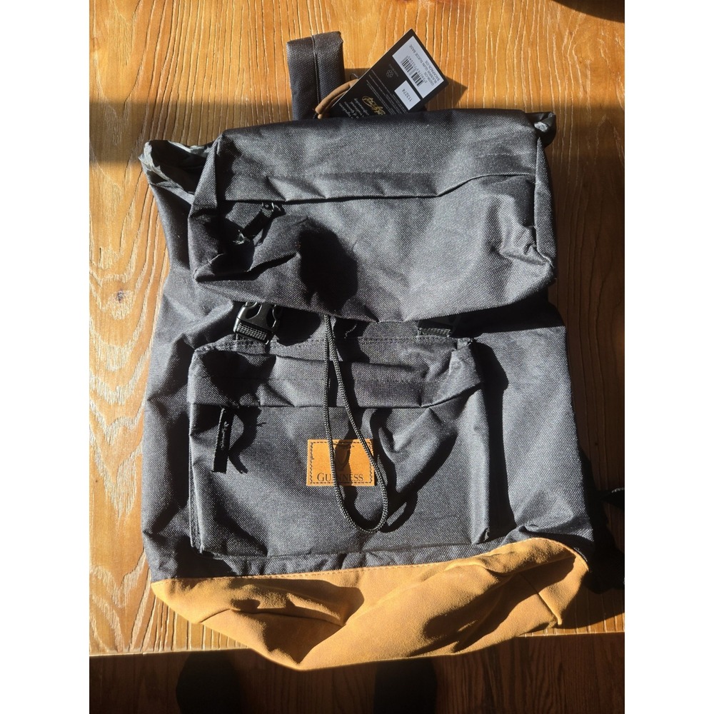 NWT Guinness Black Roll Top Backpack Brown Suede Base Laptop Travel Bag OS